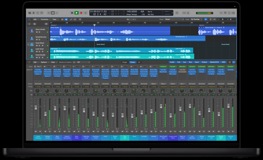 Аудиорегион и инспектор в Logic Pro