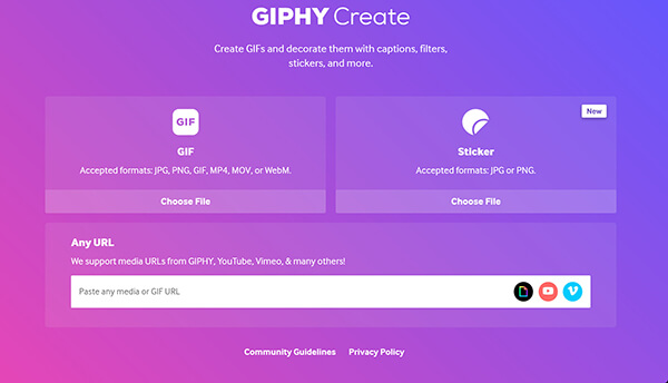 Стартовый экран GIPHY Create с загрузкой видео