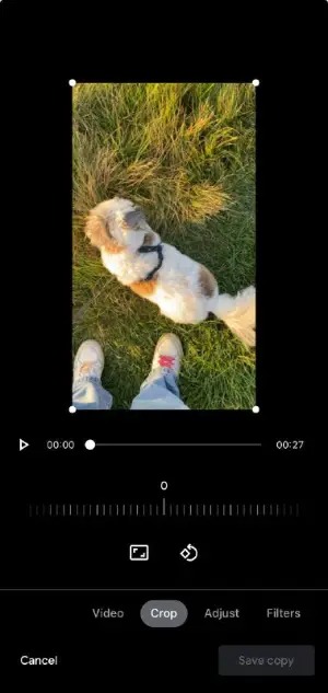 Экран Crop при редактировании видео в Google Photos на Android