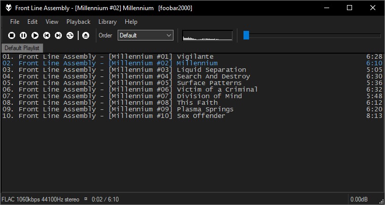 Классический интерфейс foobar2000 с воспроизведением FLAC