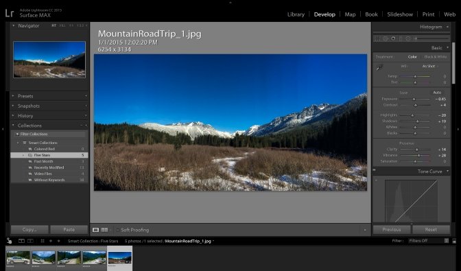 Интерфейс Adobe Lightroom для обработки фотографии