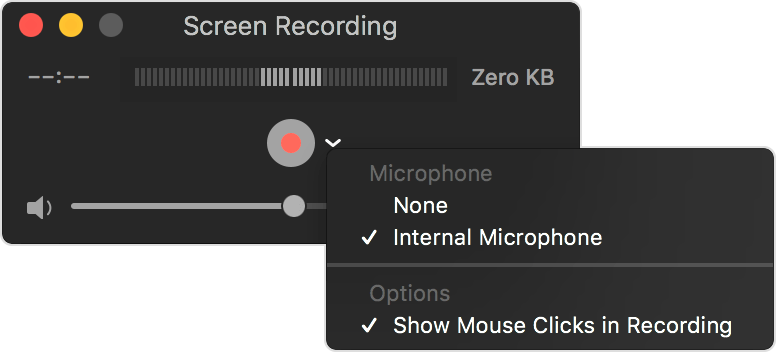 Классическое окно Screen Recording в QuickTime Player