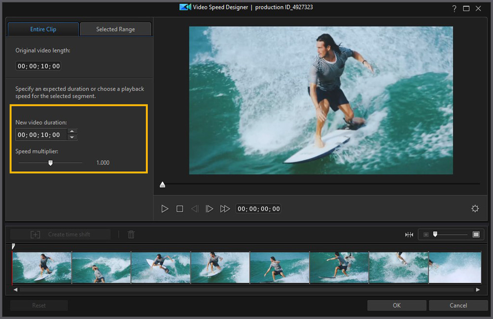 Окно Video Speed Designer в CyberLink PowerDirector