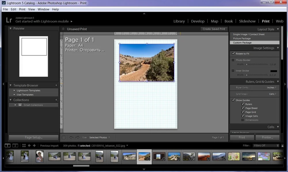 Интерфейс Adobe Lightroom с фотографией
