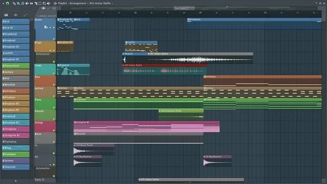 Интерфейс FL Studio с Playlist, Channel Rack и микшером