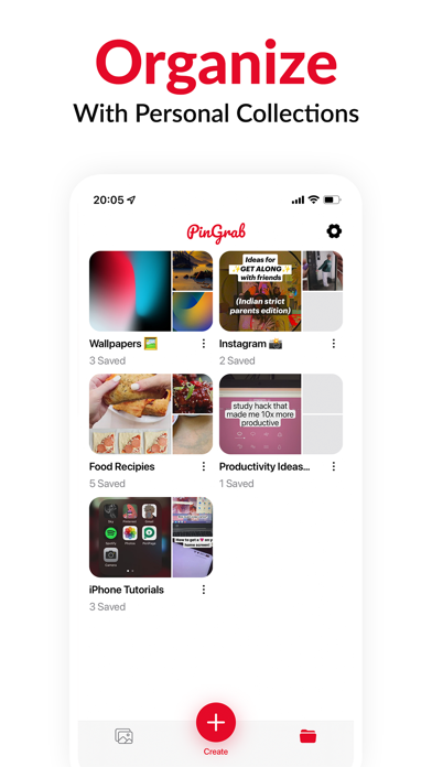 Экран коллекций в приложении PinGrab Save and Organize на iPhone
