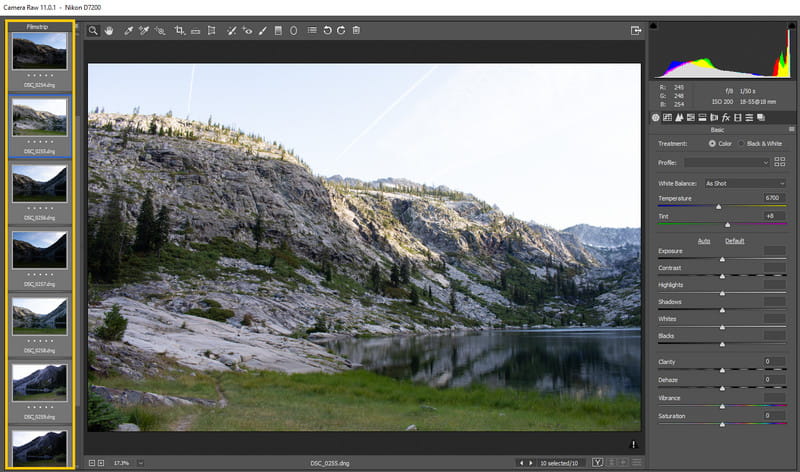 Интерфейс Adobe Camera Raw при открытии RAW перед Photoshop