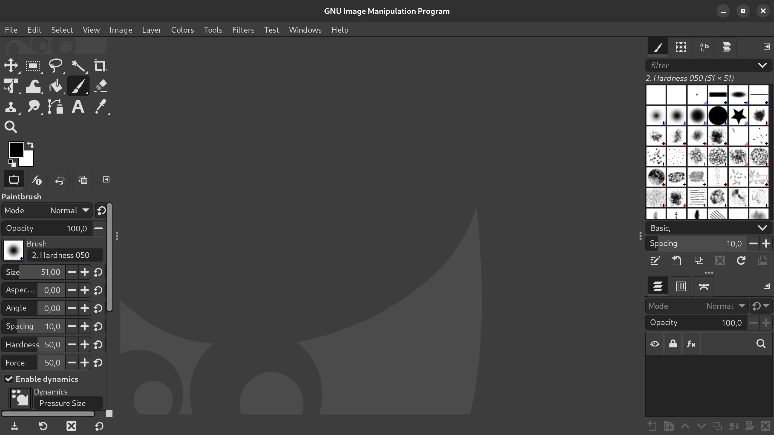 Рабочее окно GIMP 3 с холстом, инструментами и панелью слоёв