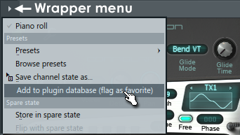 Меню FL Studio Add to plugin database flag as favorite