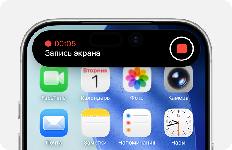 Индикатор записи экрана на iPhone