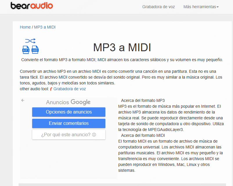 Интерфейс Bear Audio для преобразования MP3 в MIDI