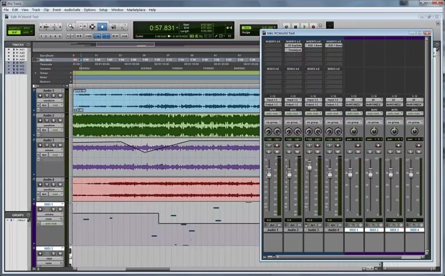 Интерфейс Avid Pro Tools с окном Edit и звуковыми дорожками