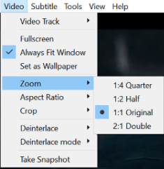 Меню Video Zoom в VLC media player