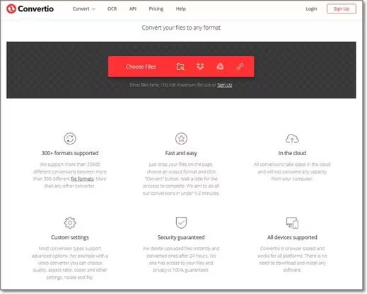 Интерфейс Convertio для конвертации 3GP в MP3