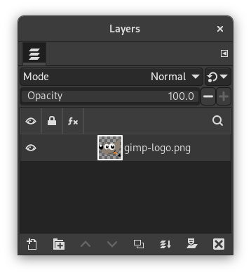 Панель Layers в GIMP 3.2 с ползунком Opacity