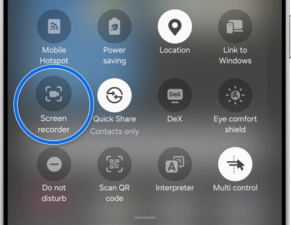 Панель и интерфейс записи экрана на Samsung Galaxy