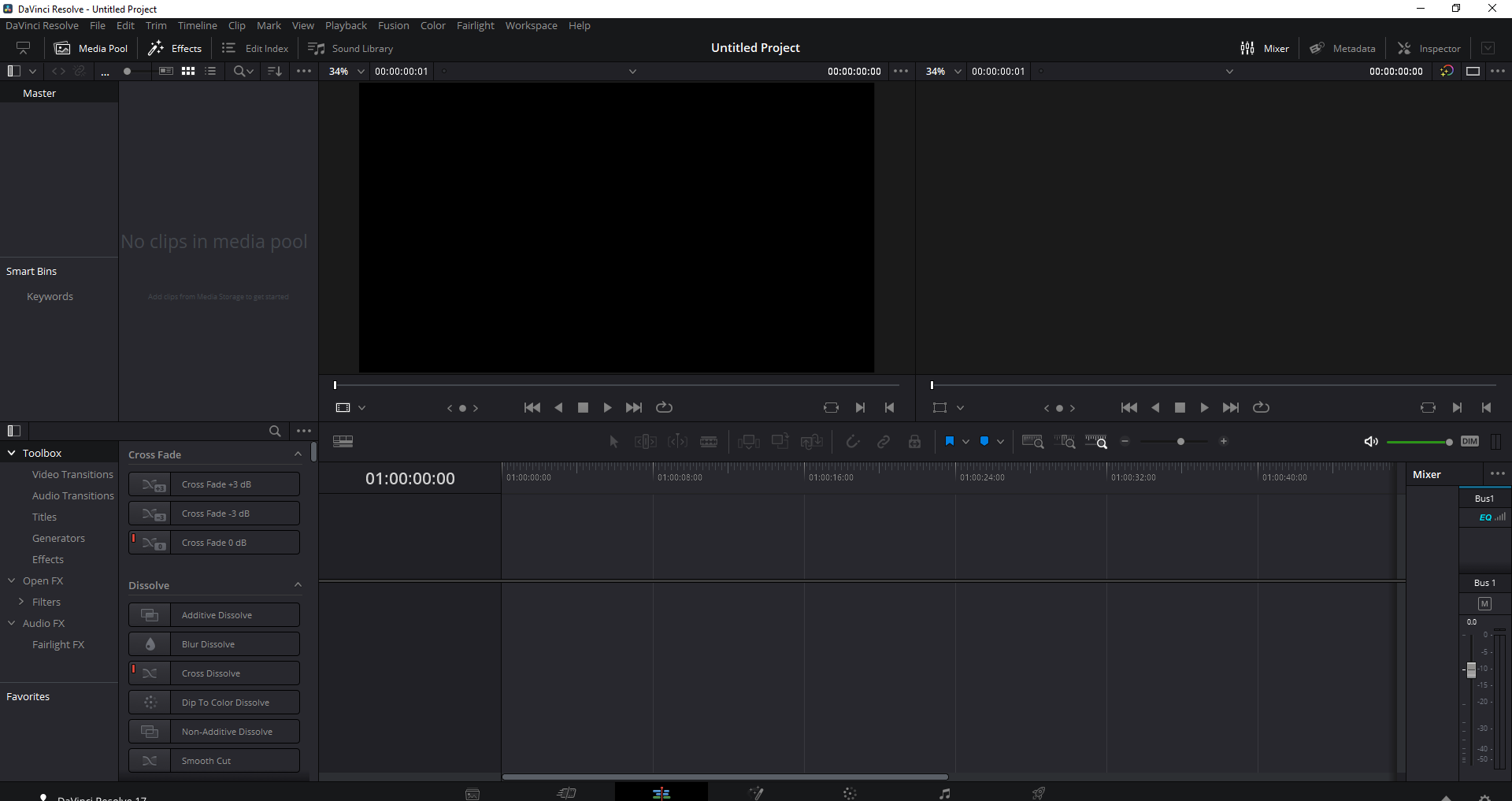 Интерфейс DaVinci Resolve на странице Edit