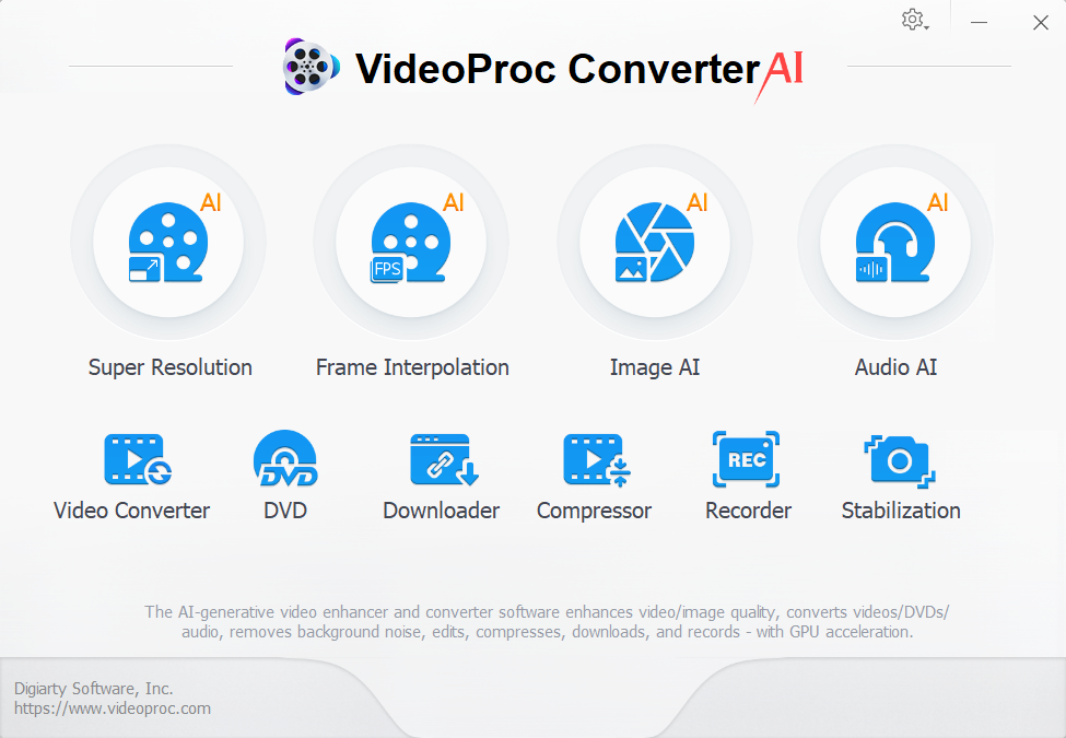 Главное окно VideoProc Converter AI с модулем Video Converter