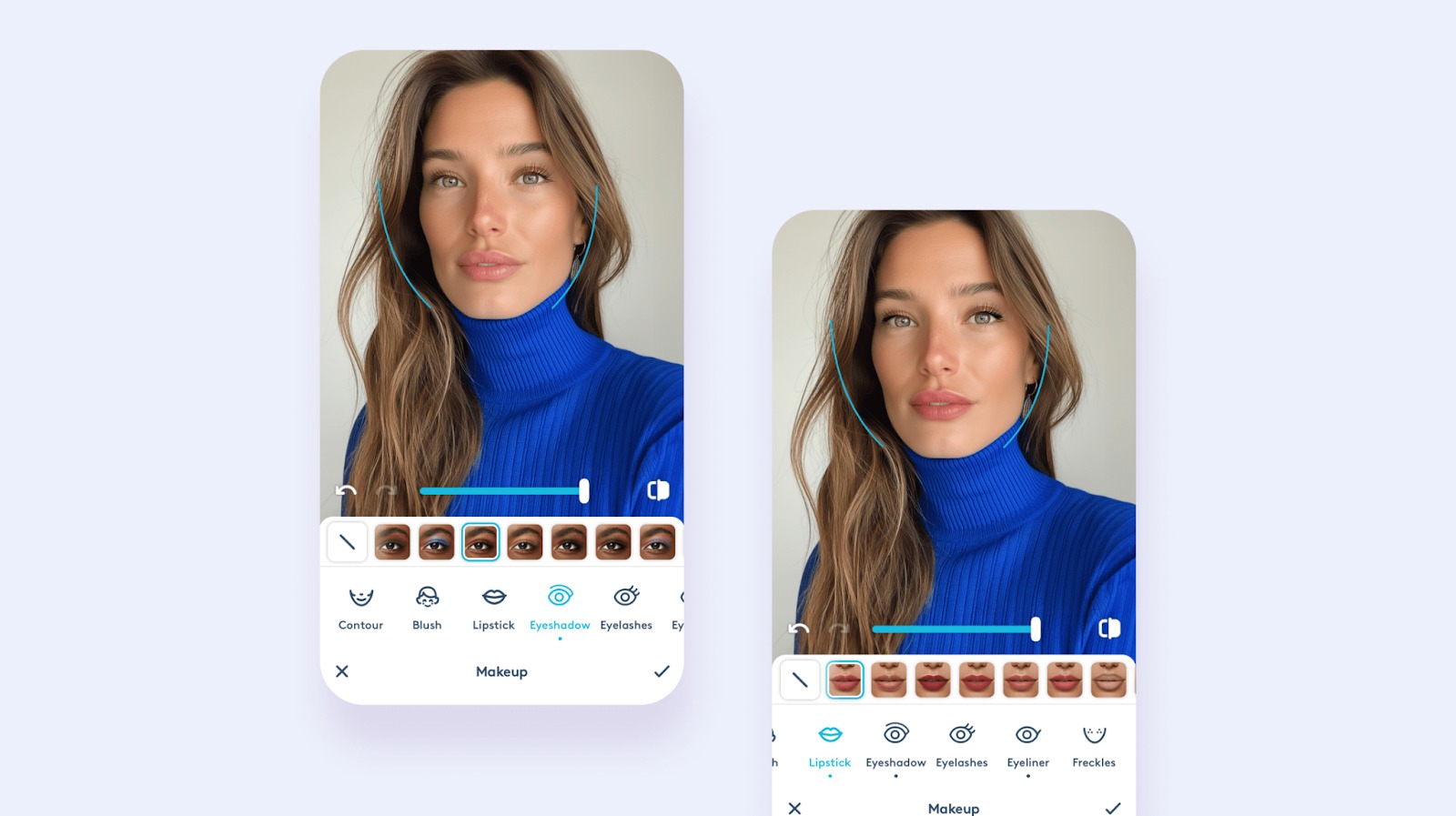 Интерфейс Facetune с виртуальным макияжем