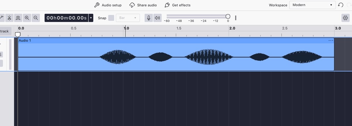 Рабочая область Audacity с импортированным аудиоклипом и формой волны