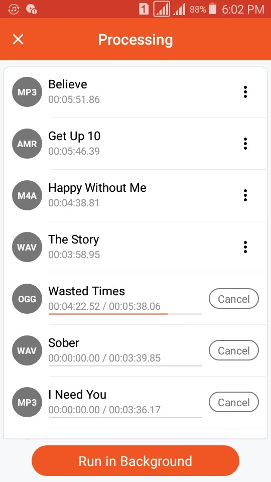 Экран обработки нескольких файлов в Audio Converter от Bdroid Team