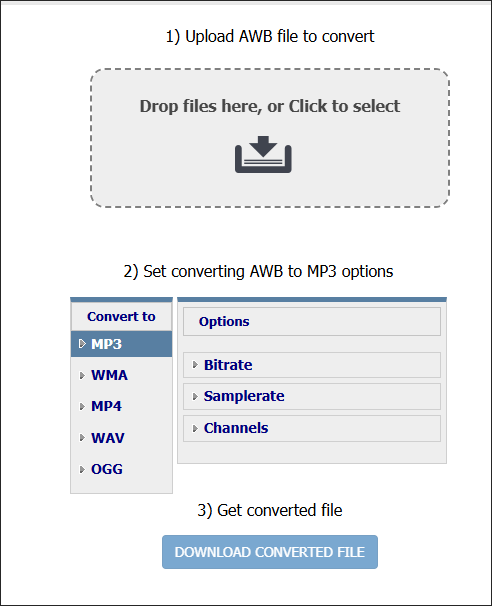 Интерфейс CoolUtils для конвертации AWB в MP3