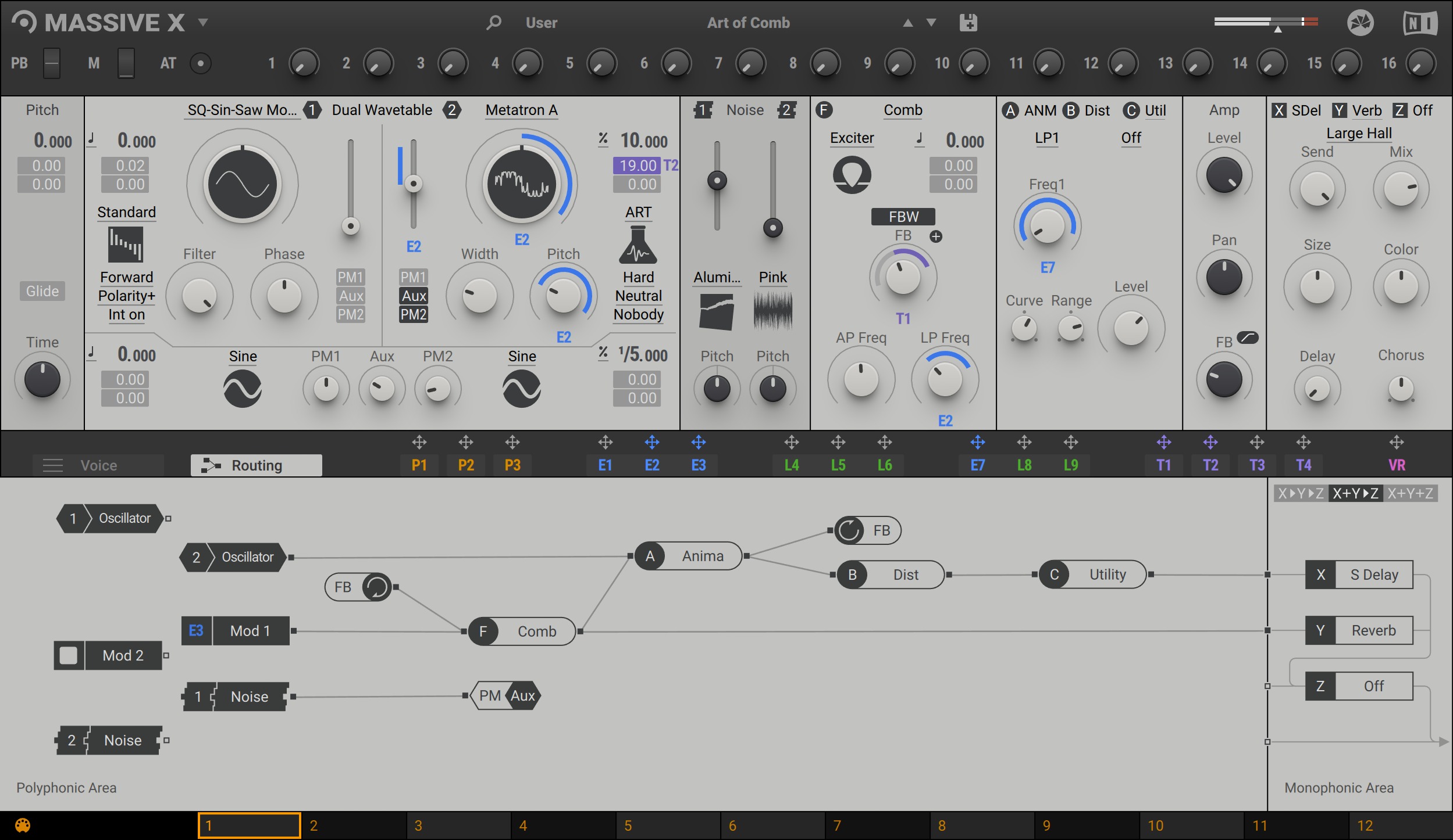 Страница Routing в интерфейсе Native Instruments Massive X
