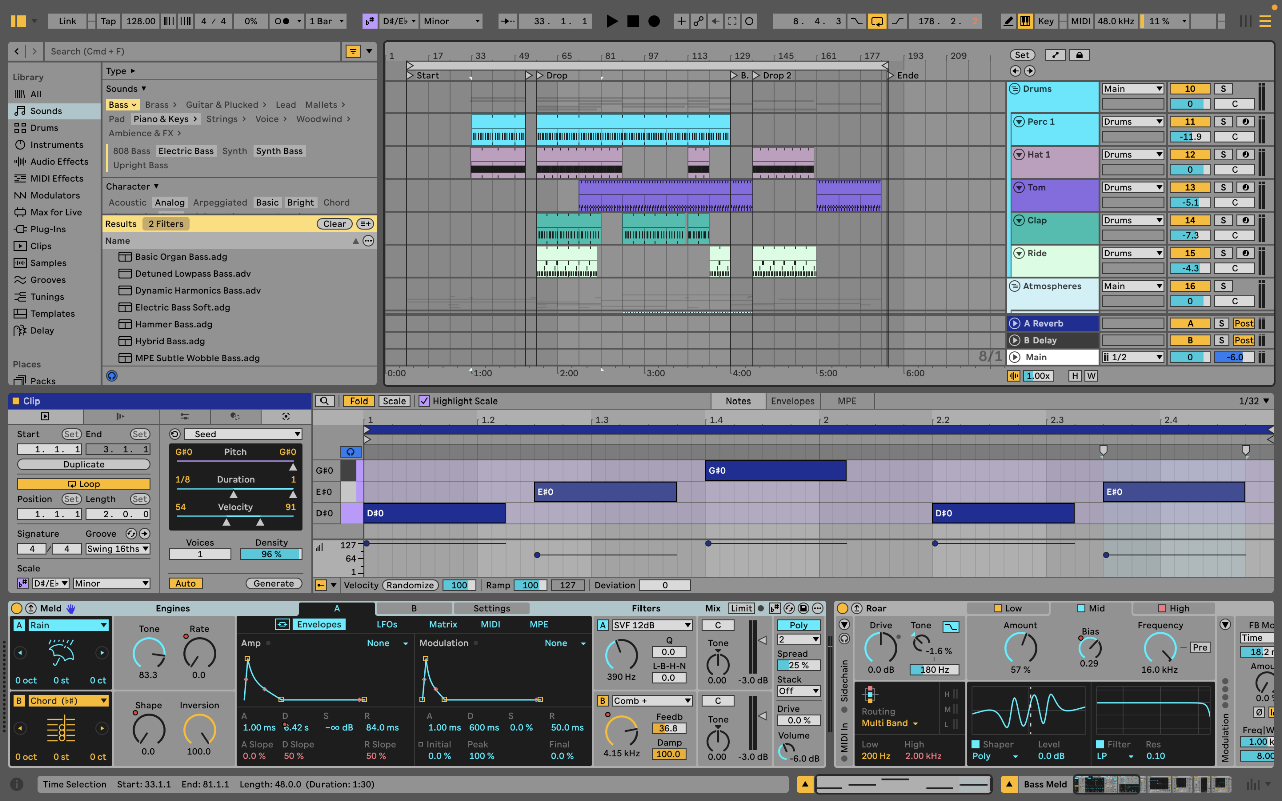 Интерфейс Ableton Live с дорожками в Arrangement View