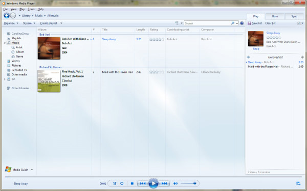 Библиотека Windows Media Player с альбомами и обложками