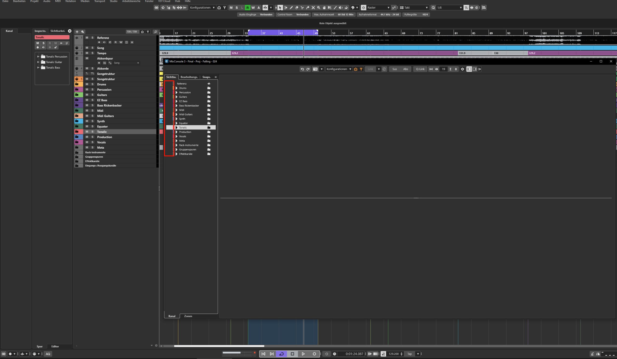 Интерфейс Cubase 15 с многодорожечным проектом