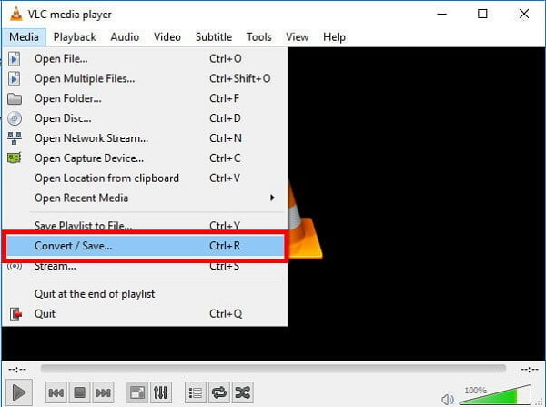 Меню Media в VLC с командой Convert Save