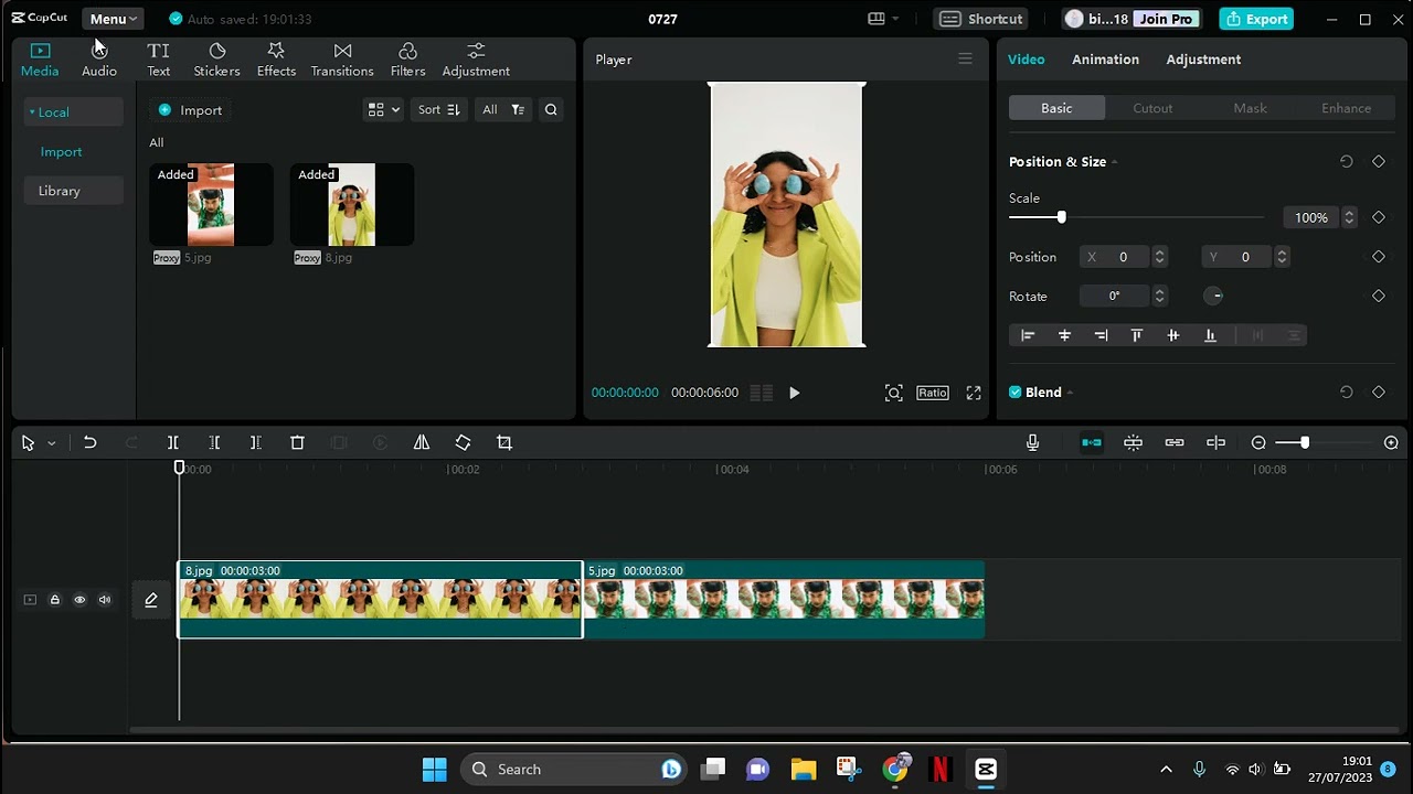 Интерфейс CapCut Desktop с медиатекой, предпросмотром и временной шкалой