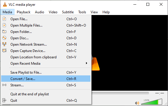 Меню Media в VLC с пунктом Convert Save