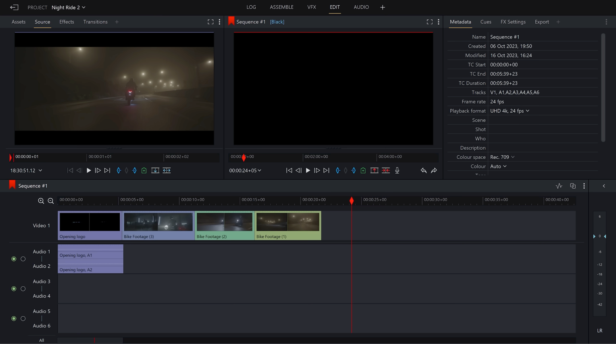Интерфейс Lightworks с двумя мониторами и многодорожечным таймлайном