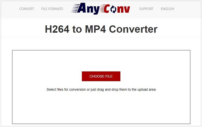 Страница AnyConv H264 to MP4 Converter с кнопкой выбора файла