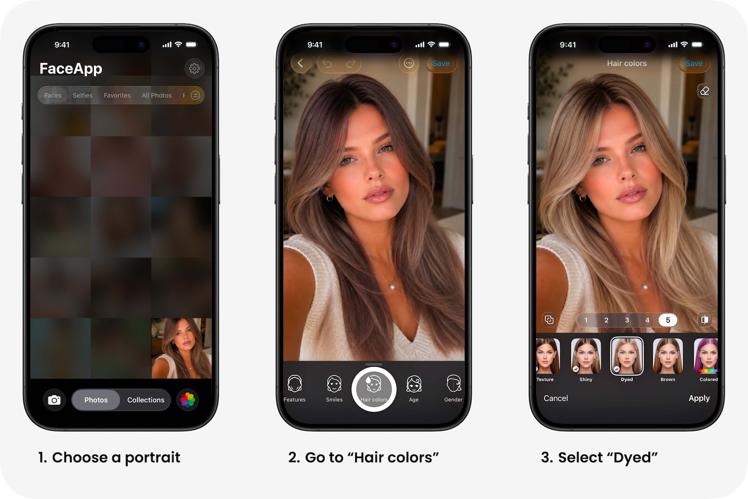 Интерфейс FaceApp с выбором портретных эффектов