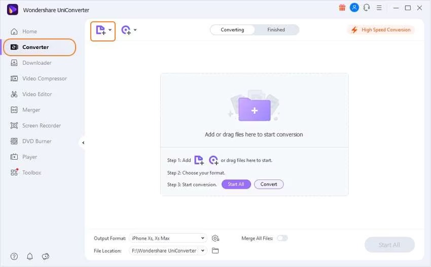 Добавление MP3 в Wondershare UniConverter для последующего преобразования в AMR