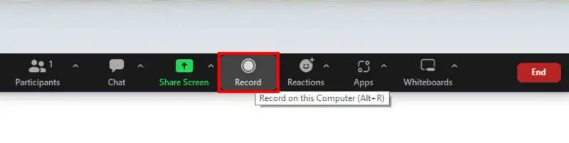 Кнопка Record на панели управления конференцией Zoom