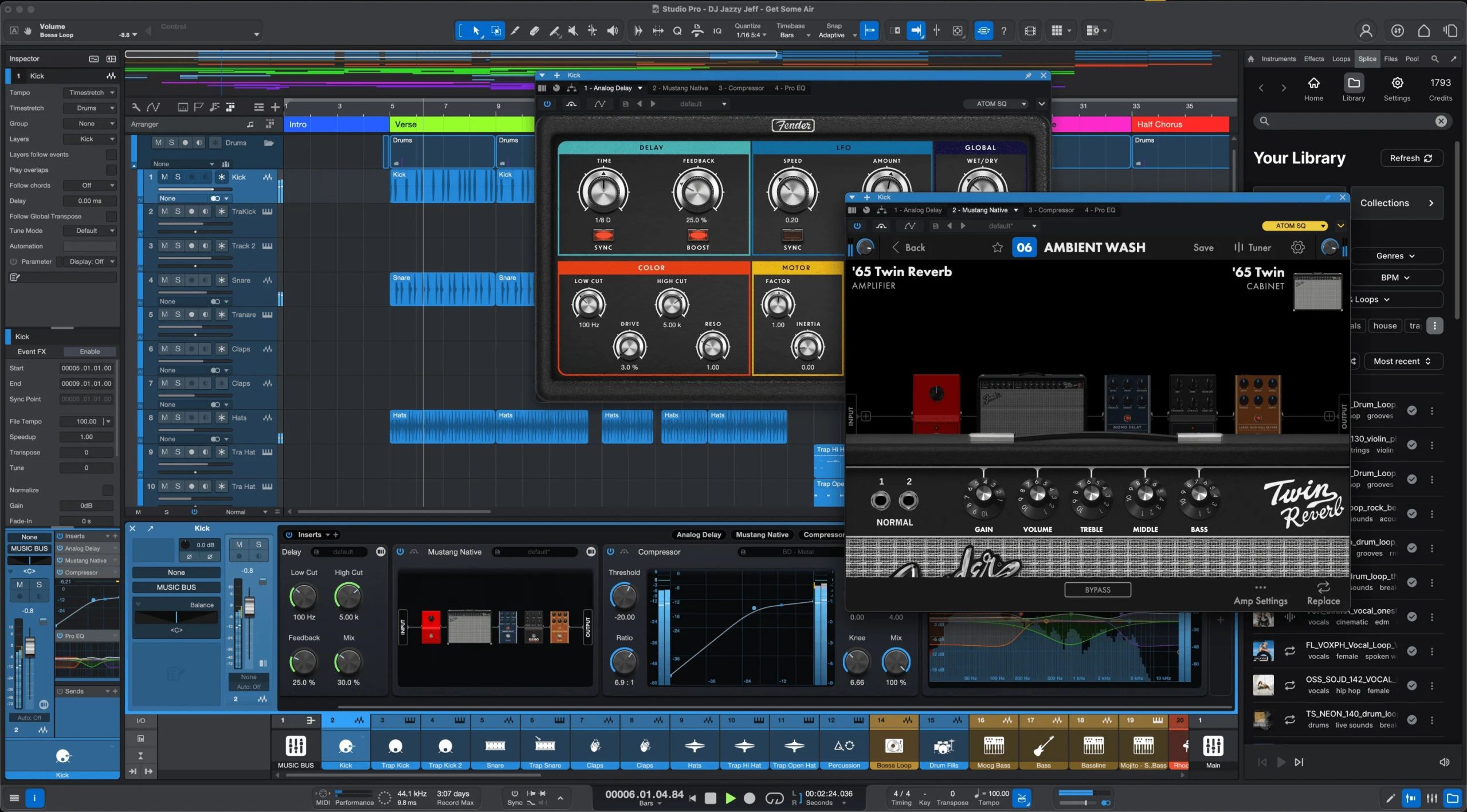 Интерфейс Fender Studio Pro с аранжировкой, микшером и эффектами
