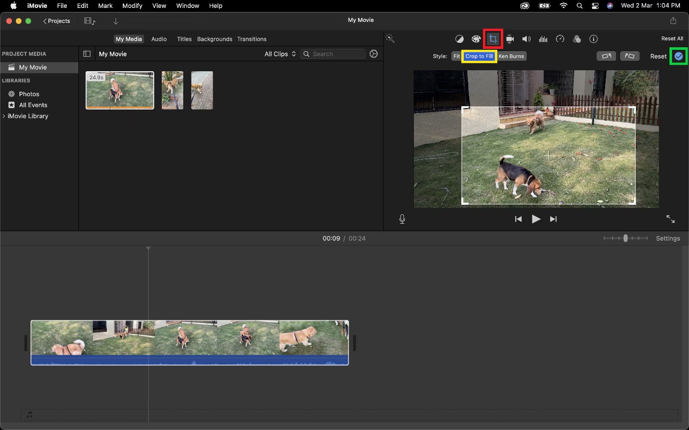 Crop to Fill в iMovie на Mac