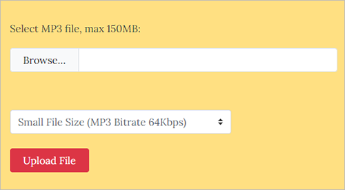 Интерфейс MP3Smaller с выбором MP3 и уровня сжатия