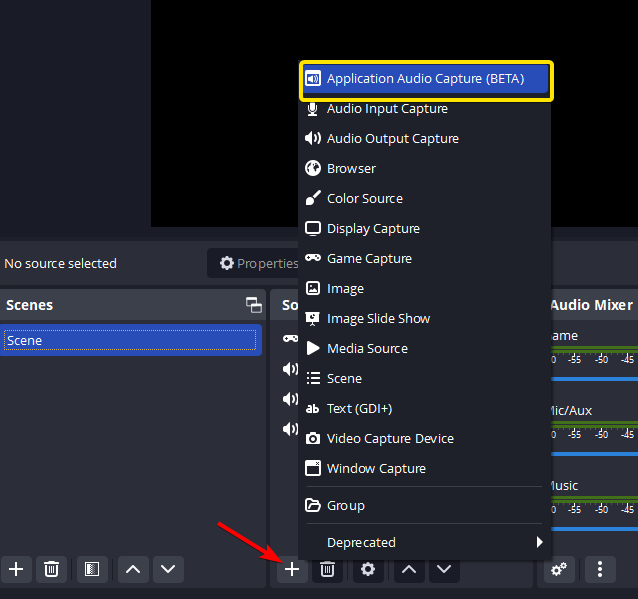 Источник Application Audio Capture в OBS Studio