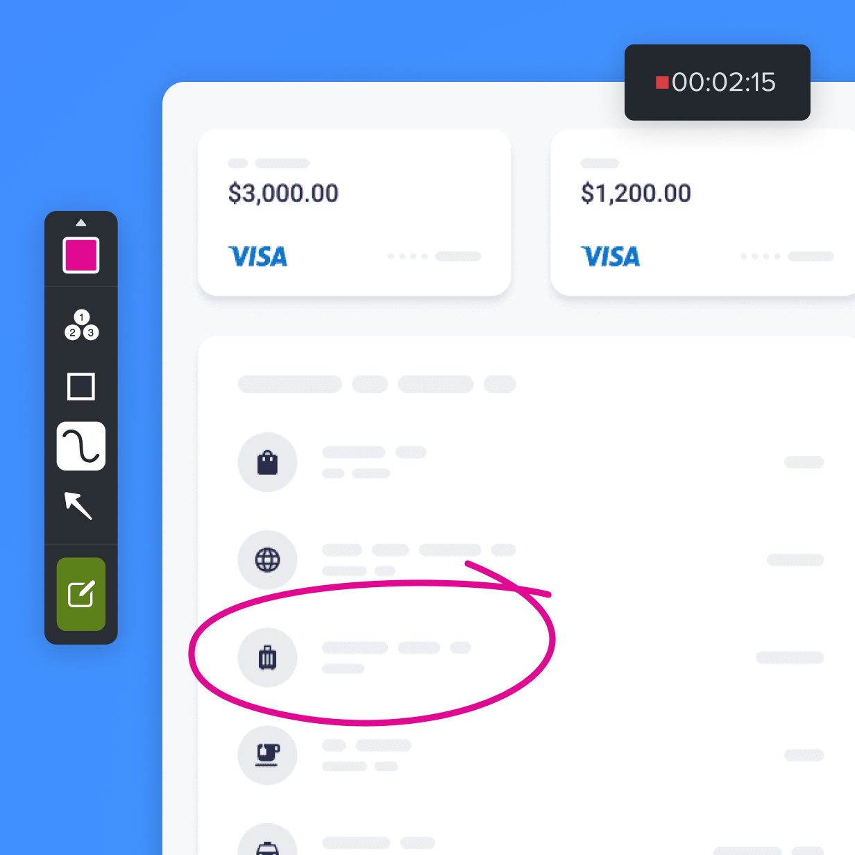 Панель рисования Snagit во время записи экрана