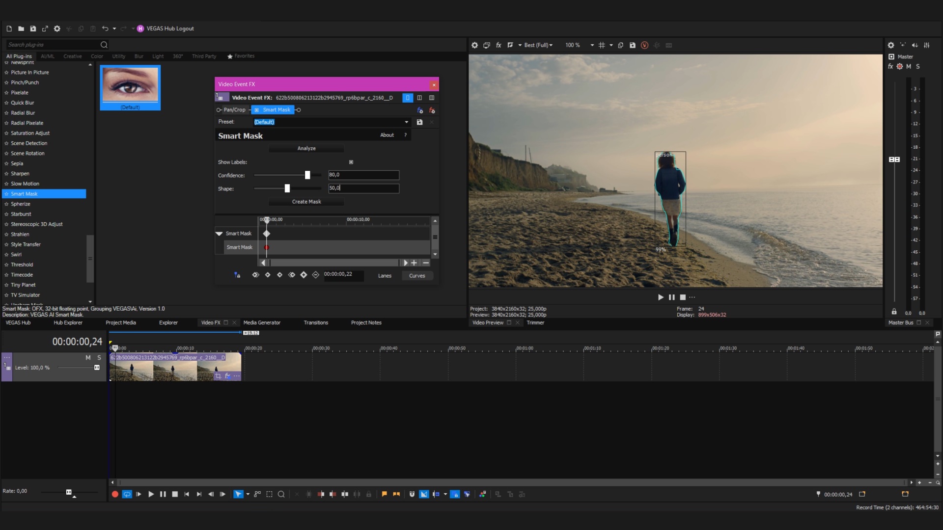 Интерфейс VEGAS Pro с многодорожечным таймлайном и окном предпросмотра