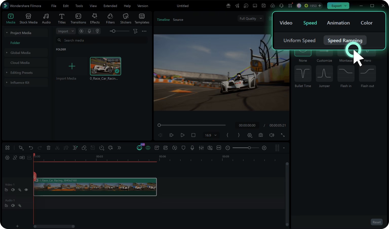 Режим Speed Ramping в Wondershare Filmora