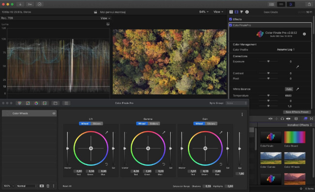 Интерфейс цветокоррекции Final Cut Pro на Mac