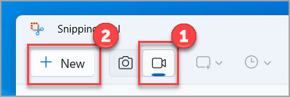 Кнопки Record и New в Snipping Tool Windows 11
