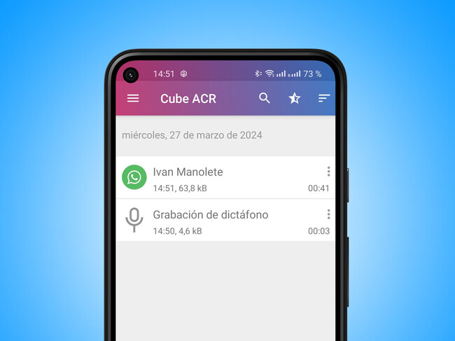 Список записей WhatsApp в приложении Cube ACR на Android