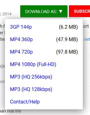 Меню Easy Youtube Video Downloader Express с выбором MP4 и MP3