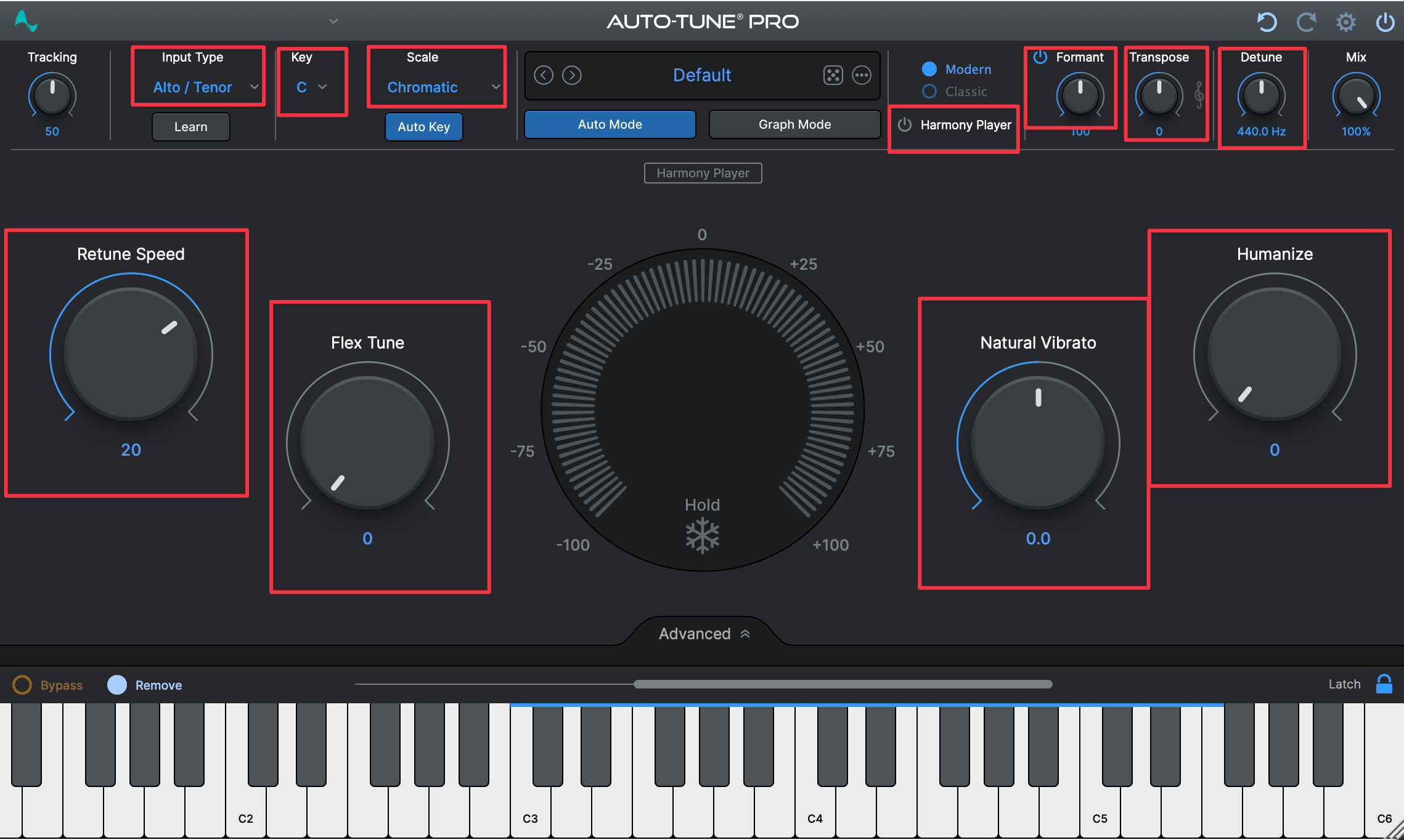 Auto-Tune Pro в Auto Mode с параметрами Retune Speed, Humanize и Formant